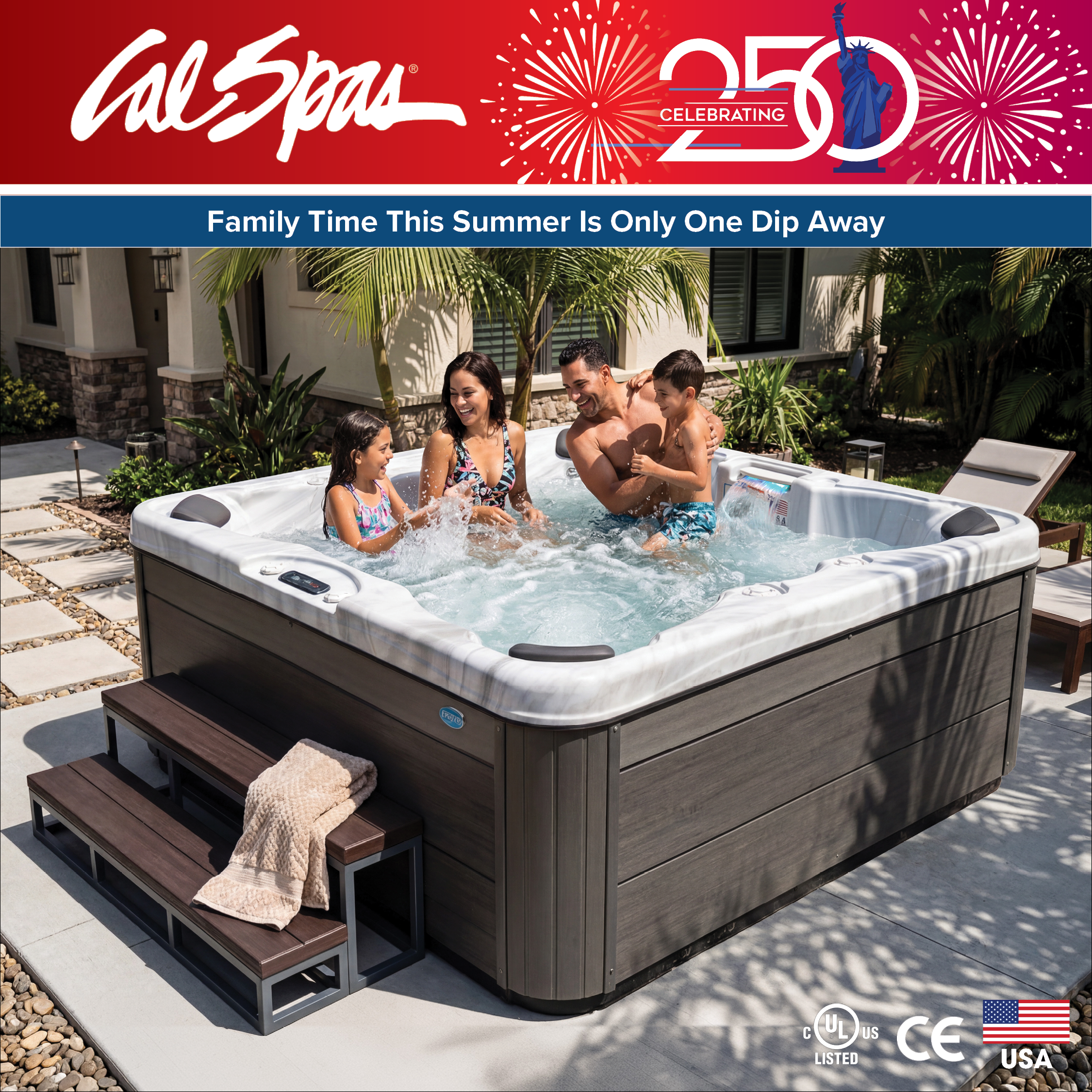 Calspas hot tub being used in a family setting - Doral